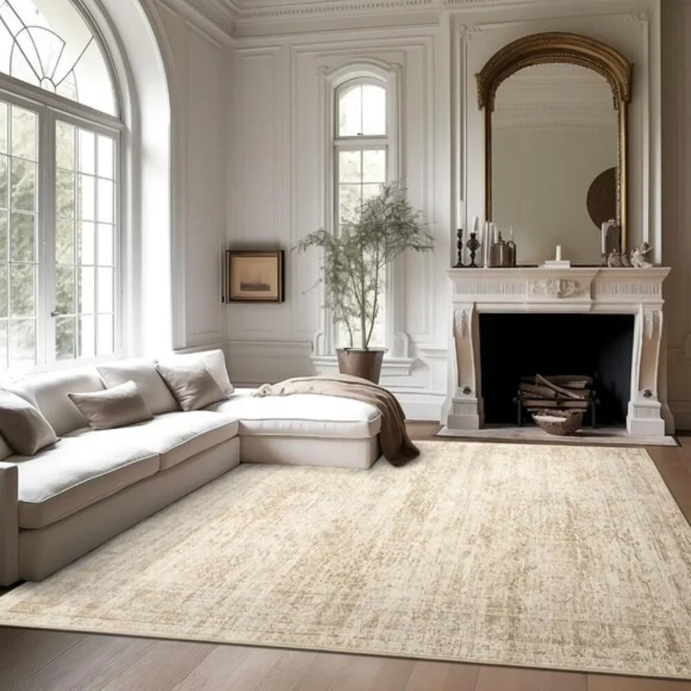 New 8x10 Washable Area Rug Vintage Beige Non-Slip Carpet for Living Room